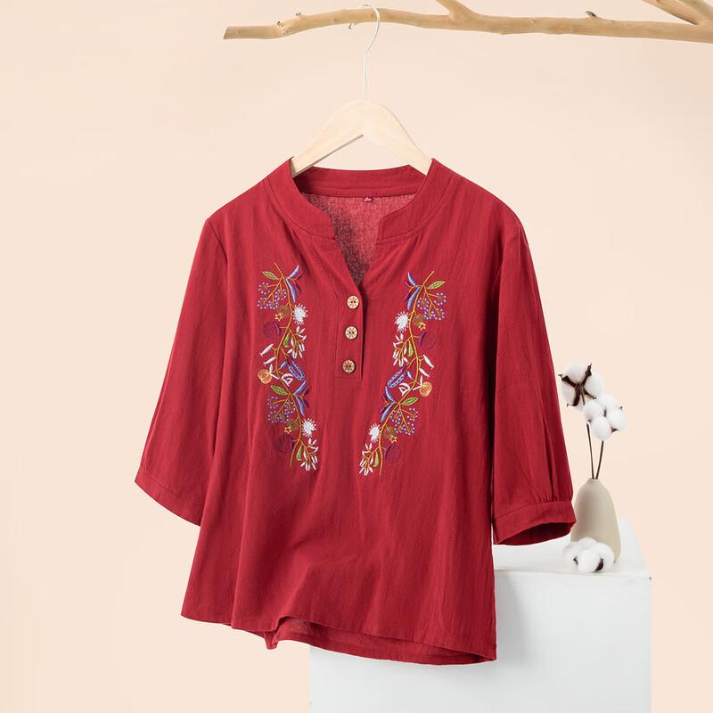 Mid-Aged Women s Seven-Sleeve Round Neck Shirt 3XL