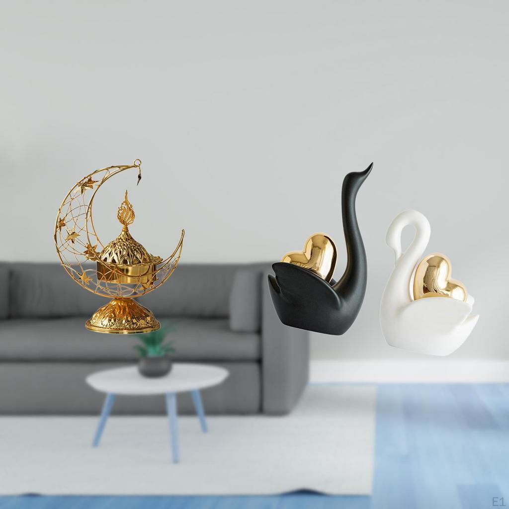 Antique Candle Stand And Swan Figurines Decorative Burner Tabletop Ornament for Living Room