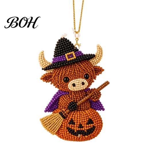 Stress Relief Craft DIY Highland Cow Beading Kit, Cute 3D Bead Pendant Handmade Ornaments with Colorful Beads And Instructions, Beadwork Kit