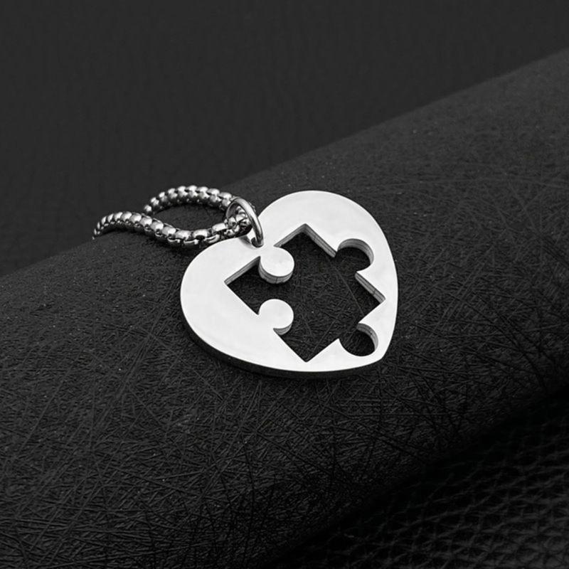 Heart Puzzle Pieces Couple Necklaces Sturdy Steel Heart Puzzle Pendant Necklaces Accessory for Couples Romance Gift