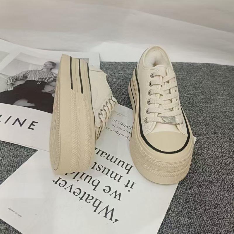 Women's 2023 Spring Genuine Leather White Platform Sneakers - All-Match Round Toe, Thick-Soled Sports Casual Shoes