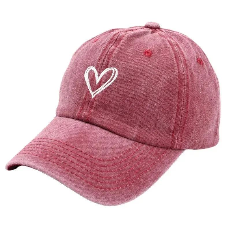 Versatile Peach Heart Embroidery Washed Old Spring And Summer Baseball Hat Women's Thin Couple Soft Top Cap Men's Tide