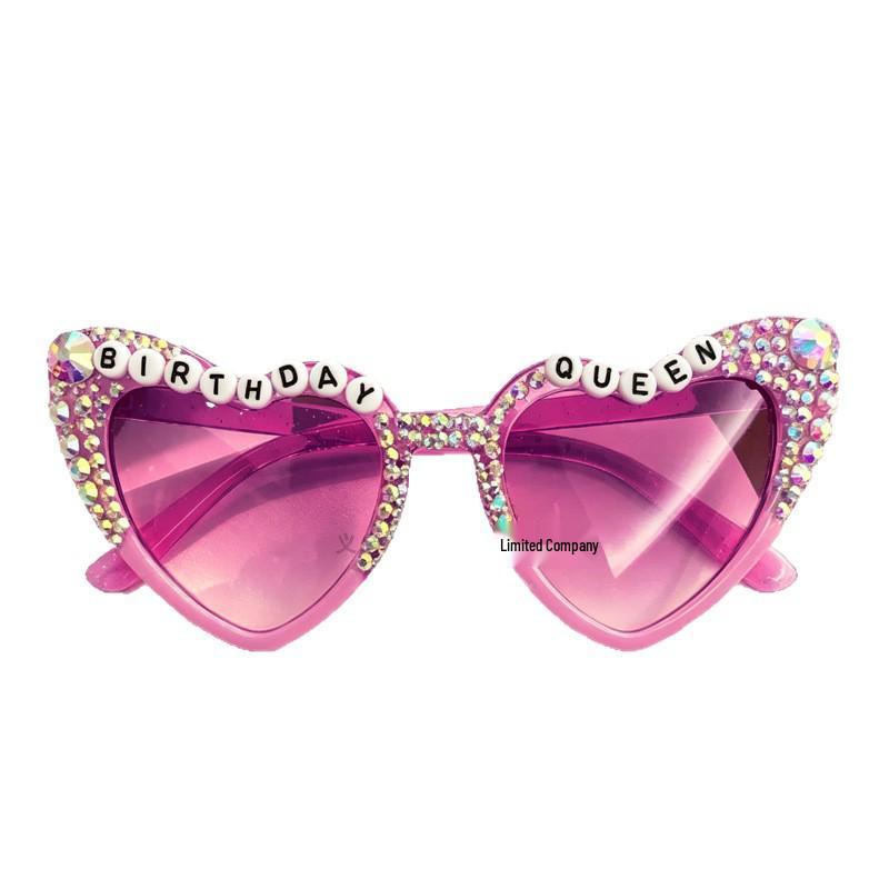 Pink Heart Pearl Sunglasses with English Letter Design for Girls' Birthday Parties