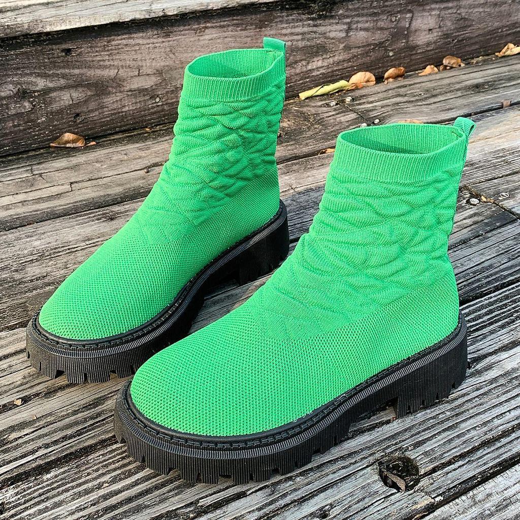 Spring Plus-size Fashion Boots Women's New Stretch Fly Knit Platform Socks Boots Casual Low-top Martin Boots