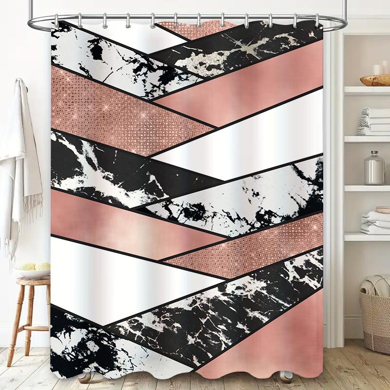 Modern Black White Rose Gold Marble Shower Curtain Waterproof Bathroom Decor Print Home Decoration Customizable Size Available