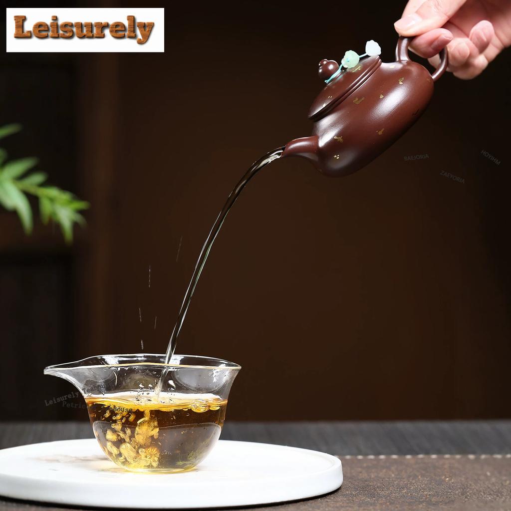 111ml Luxury Yixing Purple Clay Teapots Handmade Sprinkle Gold Pot Raw Ore Zhu Mud Kettle Chinese Zisha Tea Set Cafes Ornaments