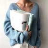 Harajuku Solid Irregular V-neck Soft Sweater Autumn Winter Casual Oversized Knitted Sweaters Tops for Women Bottoming Pullover