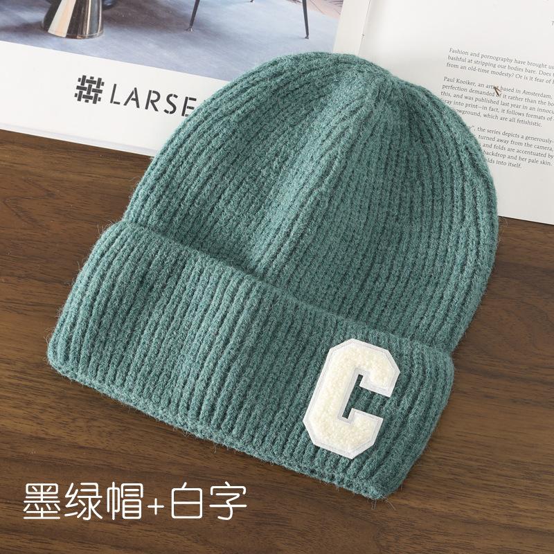 Autumn and Winter Letter Embroidery Big C Student Couple Knitted Hat Outdoor Warm and Cold Wool Hat