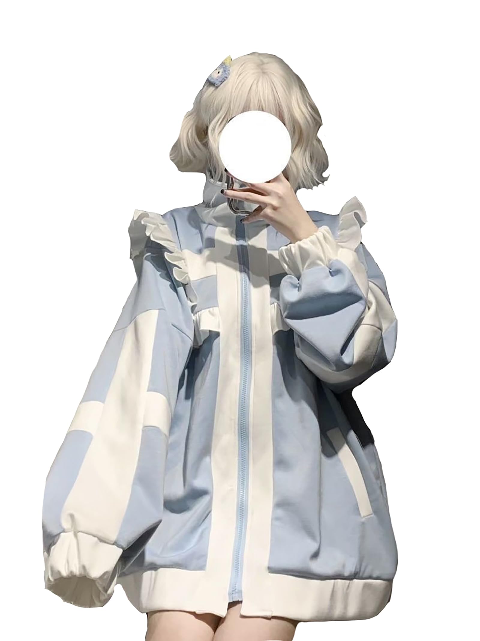 

XHSUKADO Стильное худи с длинным рукавом, субкультура, светлый ангельский цвет, светлое, размер L, женское, на молнии, топ, воротник-стойка, весна, осень, зима, синий