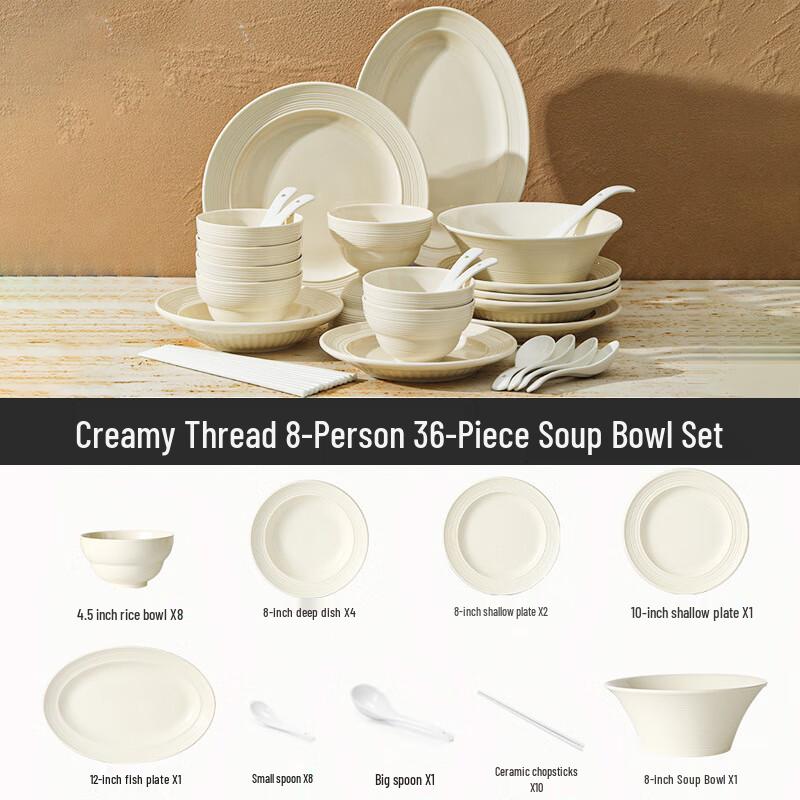 Mode Lanka Cream Ribbed 36-Piece Ceramic Dinnerware Set