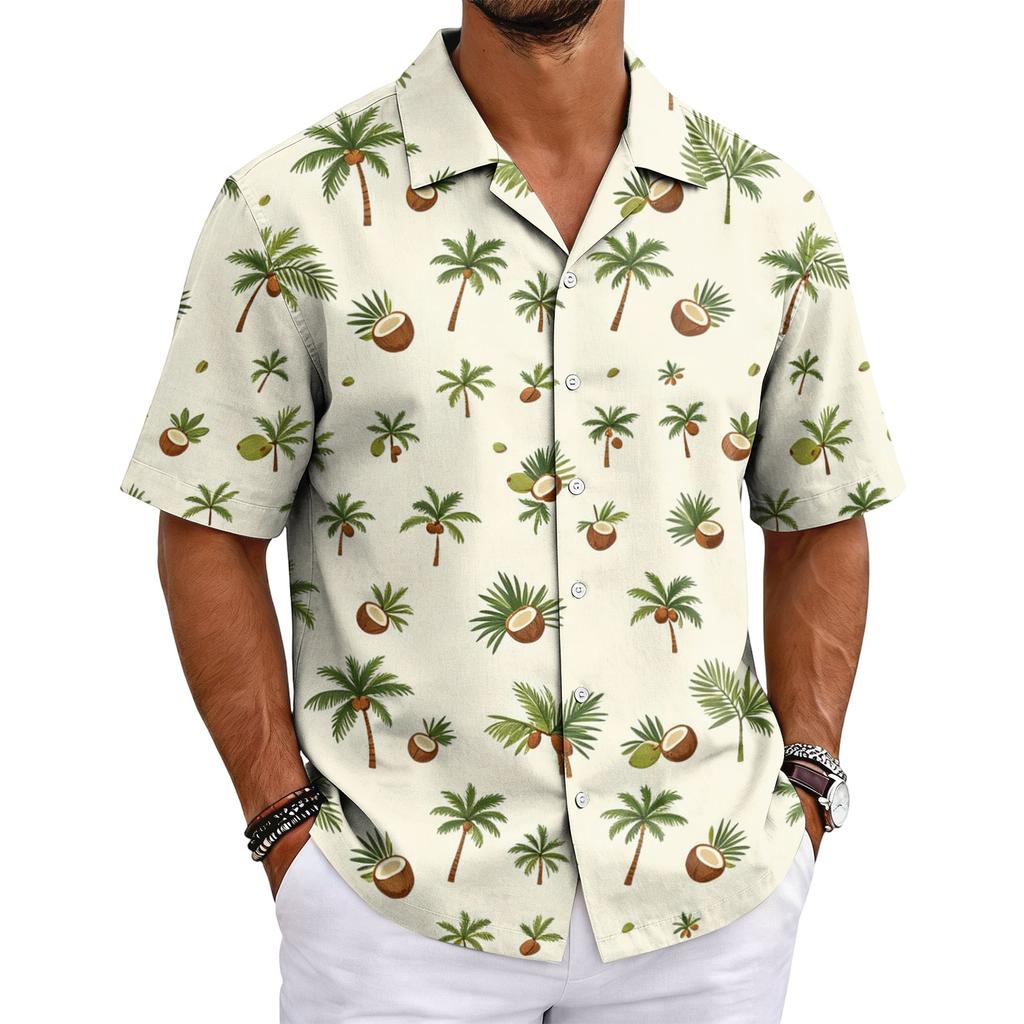 Men's Summer Hawaiian Print Cuban Collar Shirt Short Sleeve Button Down Casual Beach Shirt Lightweight Breathable Fabric