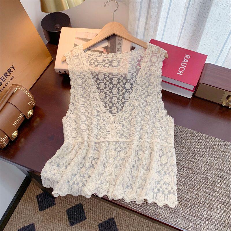 Women s Summer Slim Retro Crochet Knit Vest Cardigan - Sleeveless, Loose Fit. One Size абрикосовый