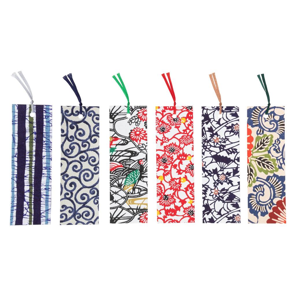 Kawasumi Washi Yuzen Washi Bookmarks Brown with Japanese Pattern Stencil-Dyed (6 Sheets)