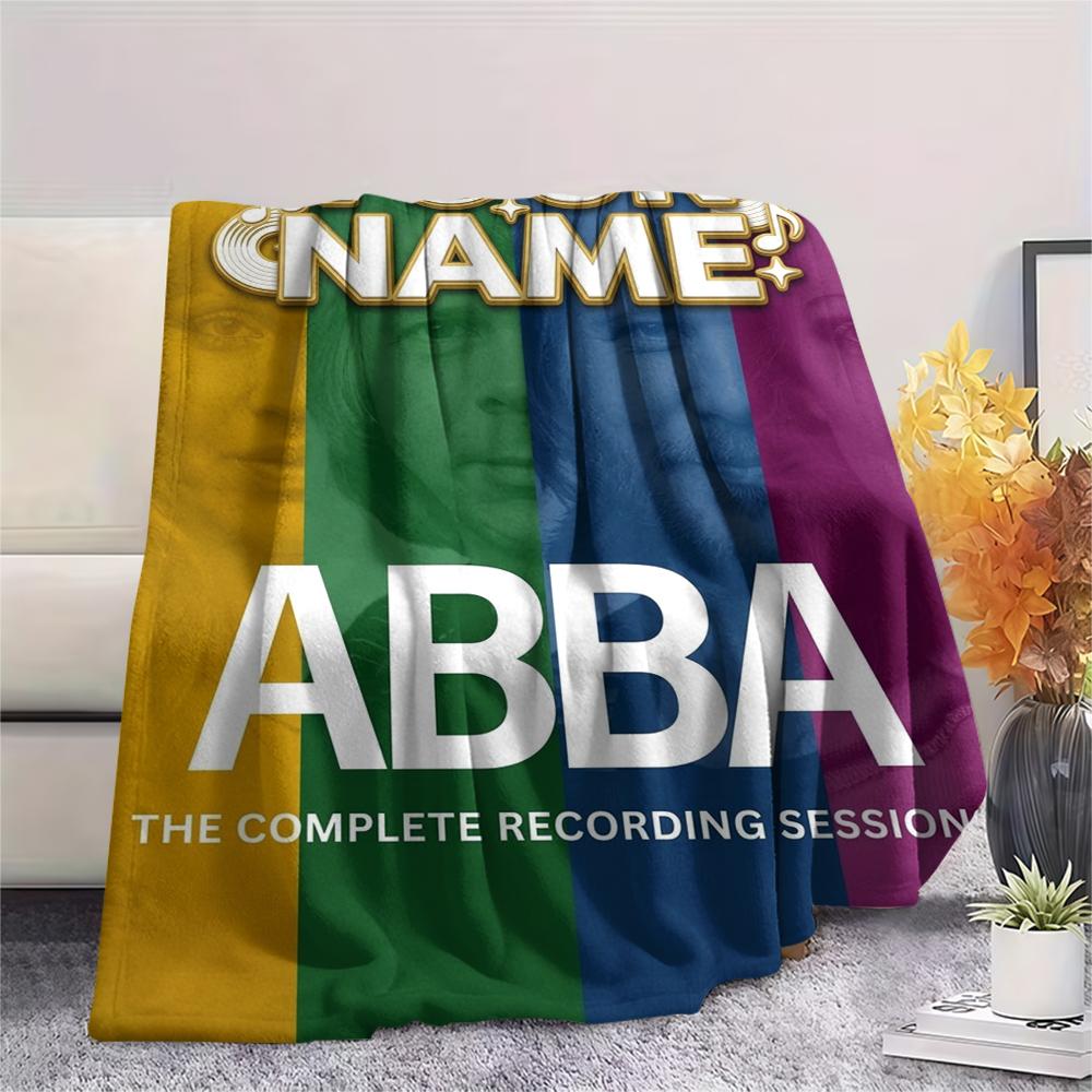 שמיכת פלנל מודפסת בדוגמת ABBA עם שם מותאם אישית, 1 יחידה, מתאימה לכל העונות, לקישוט הבית, לחום ונוחות, מתנות, מתנת חג