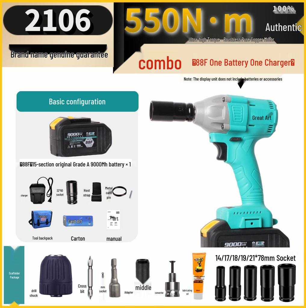 High Torque Rechargeable Electric Impact Wrench 2106 with Lithium Battery for Auto Repair & Woodworking