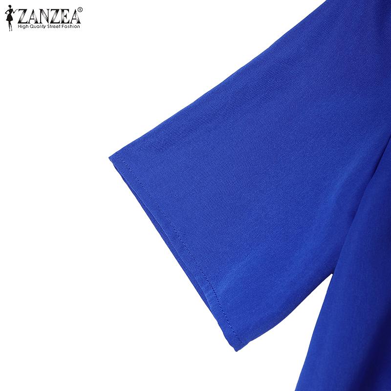 ZANZEA Women Casual Turn Down Collar Loose Short Sleeve Shirt Dress