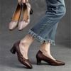 Johnature Scarpe con tacco alto a punta stile etnico Scarpe da donna con décolleté poco profonde in vera pelle retrò versatili