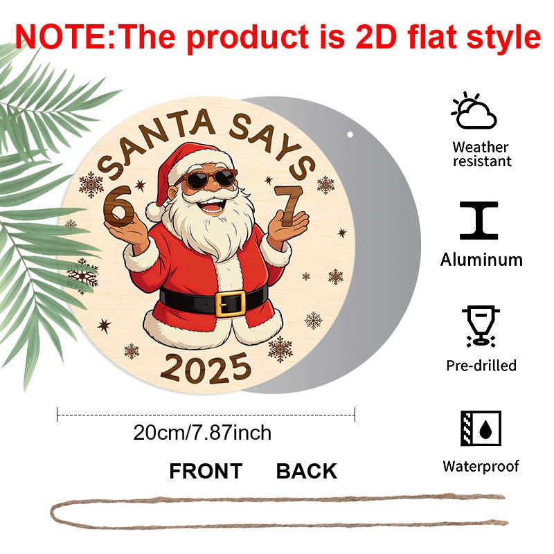 2D Flat Aluminium Christmas Sign with 67 Gestures Santa Claus Pattern - Navidad Decorative Sign & Plaque - Ideal for Front Door, Desktop, Wall