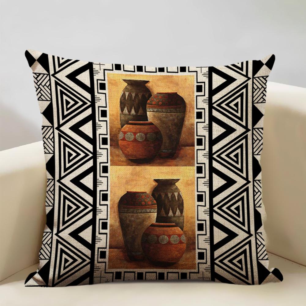 Geometric Cushion Cover Sofa Decorative Pillow Cover Home Living Room Ethnic Art Accessories 45x45cm Linen Double-sided Printing