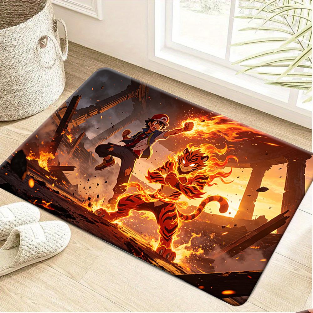 Cute Peeking Pikachu Pokemon Print Soft Non Slip Absorbent Indoor Entrance Bathroom Bedroom Floor Doormat Rug