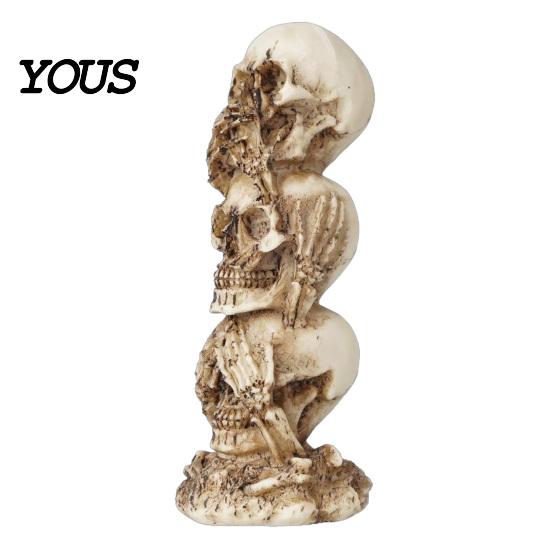 Halloween Table Ornaments Stacked Skull Heads Statue, Gothic Resin Figurine, See Speak Realistic Statue Hear No Evil Skulls Sculpture for Decoration