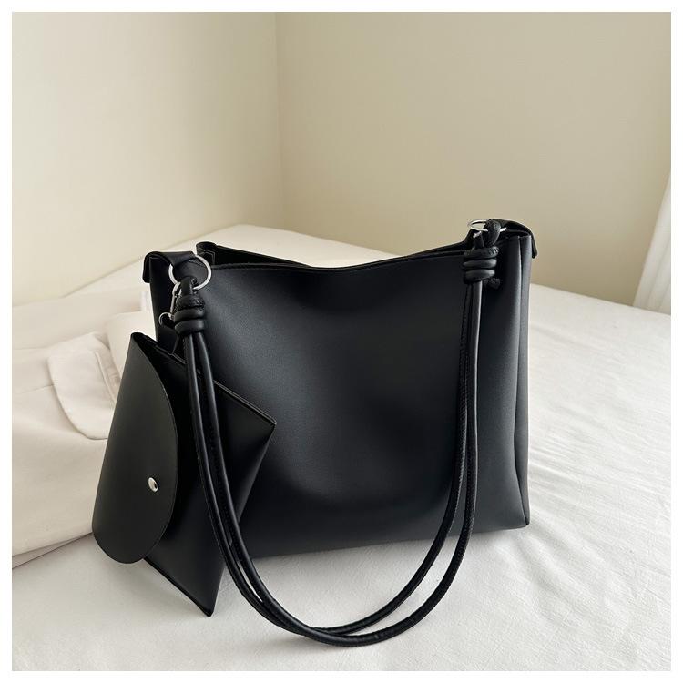 Two Sets Of Casual Solid Colour Large Capacity Retro Fashion Texture Shoulder Tote Bag For Women