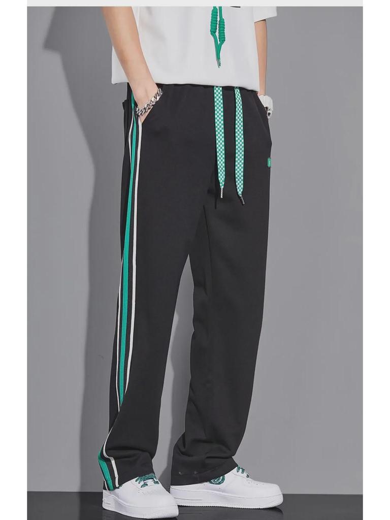 Pantalon rayé tendance d'été pour homme à jambes larges - Coupe ample style décontracté sportif