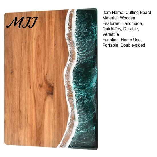 Stylish Kitchen Cutting Board Personalized with Ocean Resin Custom Charcuterie Engraved, Decorative Wood Wedding Gift, Unique for & Housewarming