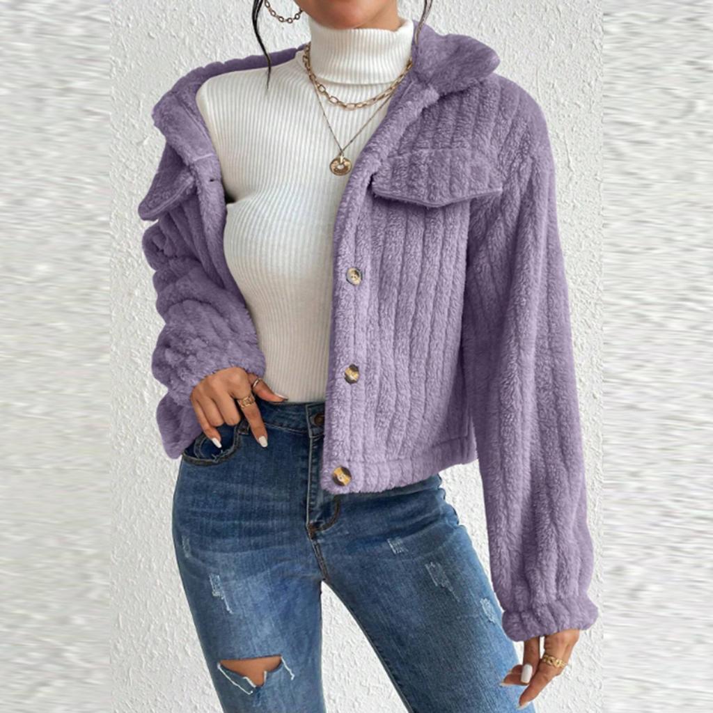 Women's Casual Fashion Plush Comfortable Jacket Lapel Warm Short Coat