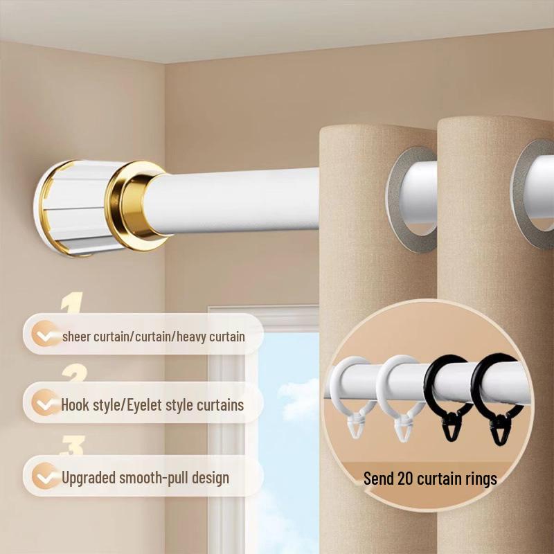 Telescopic No-Drill Curtain Rod & Bracket, Clothes Drying Shower Support Rod, Door Roman Rod