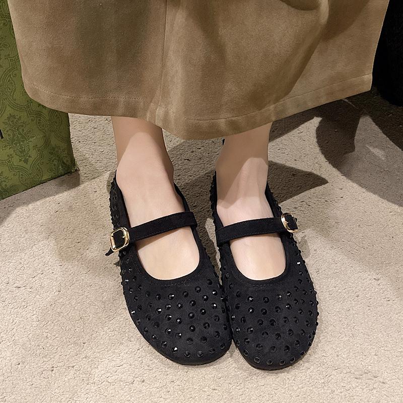 Fashion Fashion Flat Shoes Spring New Round Head Shallow Mouth Glitter Line with Soft Sole Anti-slip Wear-resistant Single Shoes
