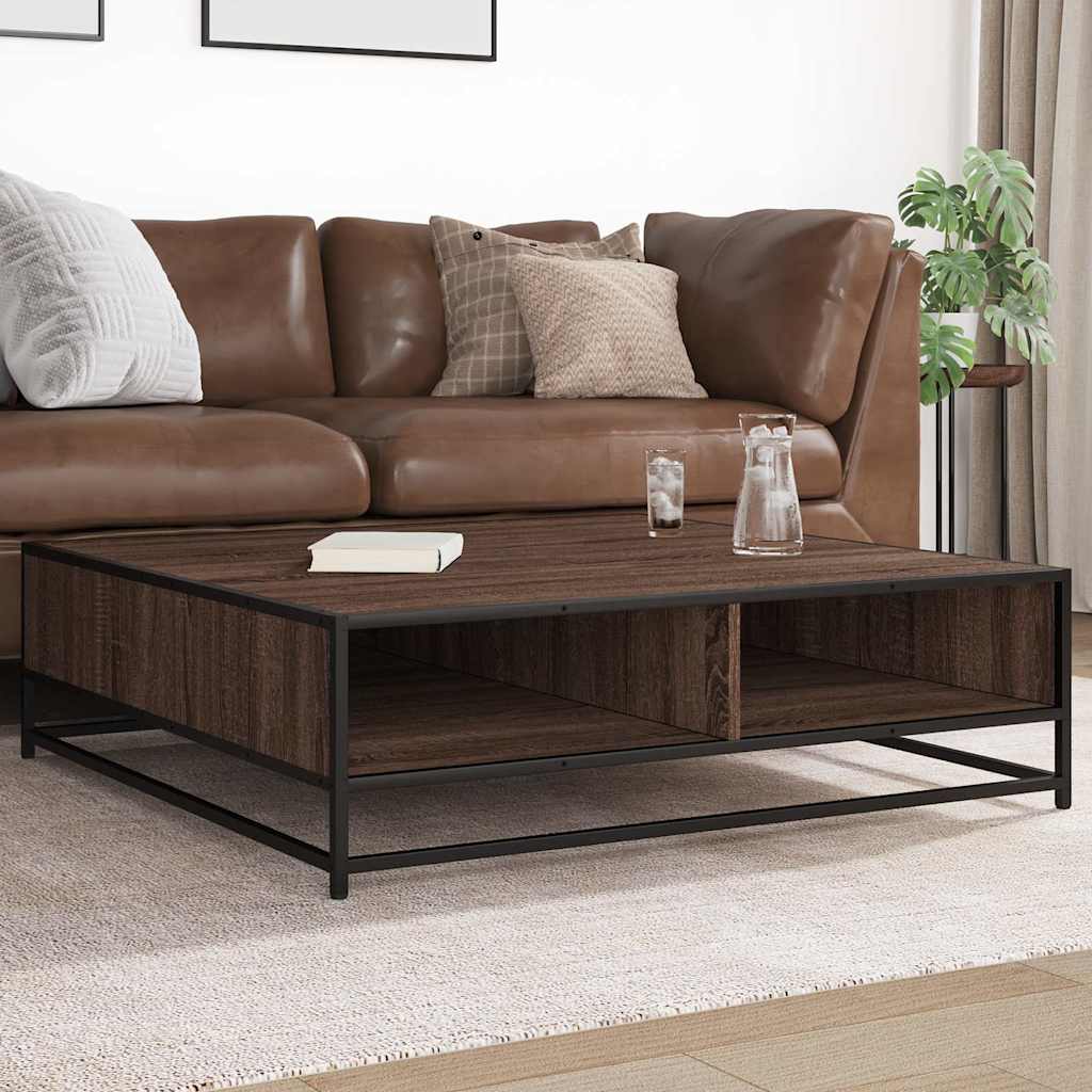 Coffee Table Brown Oak Effect 100 x 100 x 30 cm Engineered Wood & Metal