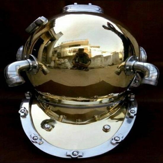 US Navy Taucherhelm, Glänzender Mark V Marine Scuba Taucherhelm 45,72 cm, Tiefsee Marinehelm Dekorative Nachbildung