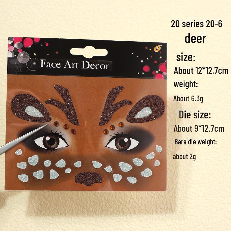 

«Праздничные наклейки с мордочками оленей для празднования Рождества и Нового года»: Карнавальный, праздничный и сценический макияж.