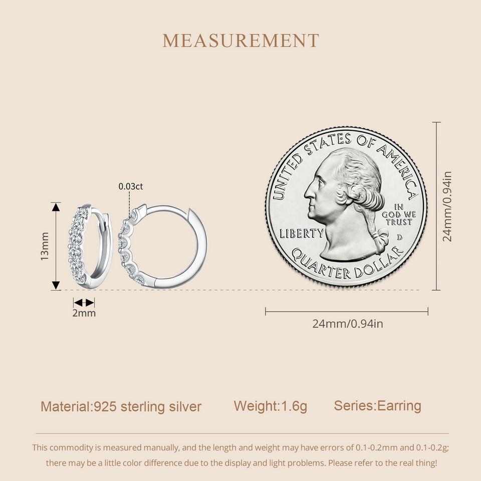 BAMOER Dazzling Classic Moissanite Ear Buckles 925 Sterling Silver Hoop Earrings for Women Engagement & Wedding Jewelry Gift
