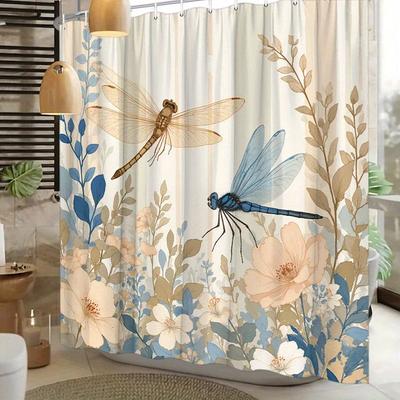 Verspielter Libellen- und Blumen-Fusions-Duschvorhang - Künstlerische Badezimmerdekoration, perfekt für Liebhaber naturinspirierter Designs