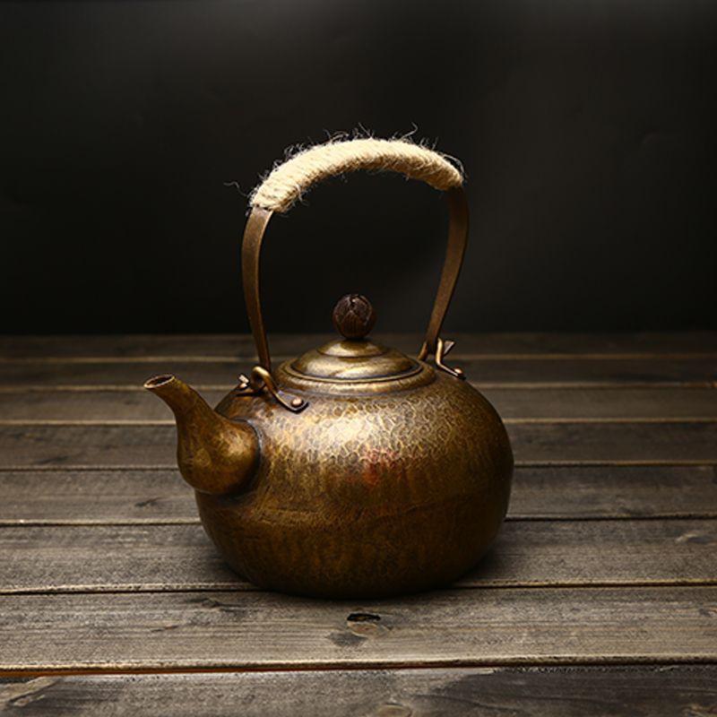 Hand Hammered Copper Teapot 1L Vintage Style Kettle Gongfu Tea Brewing With Charcoal Stove