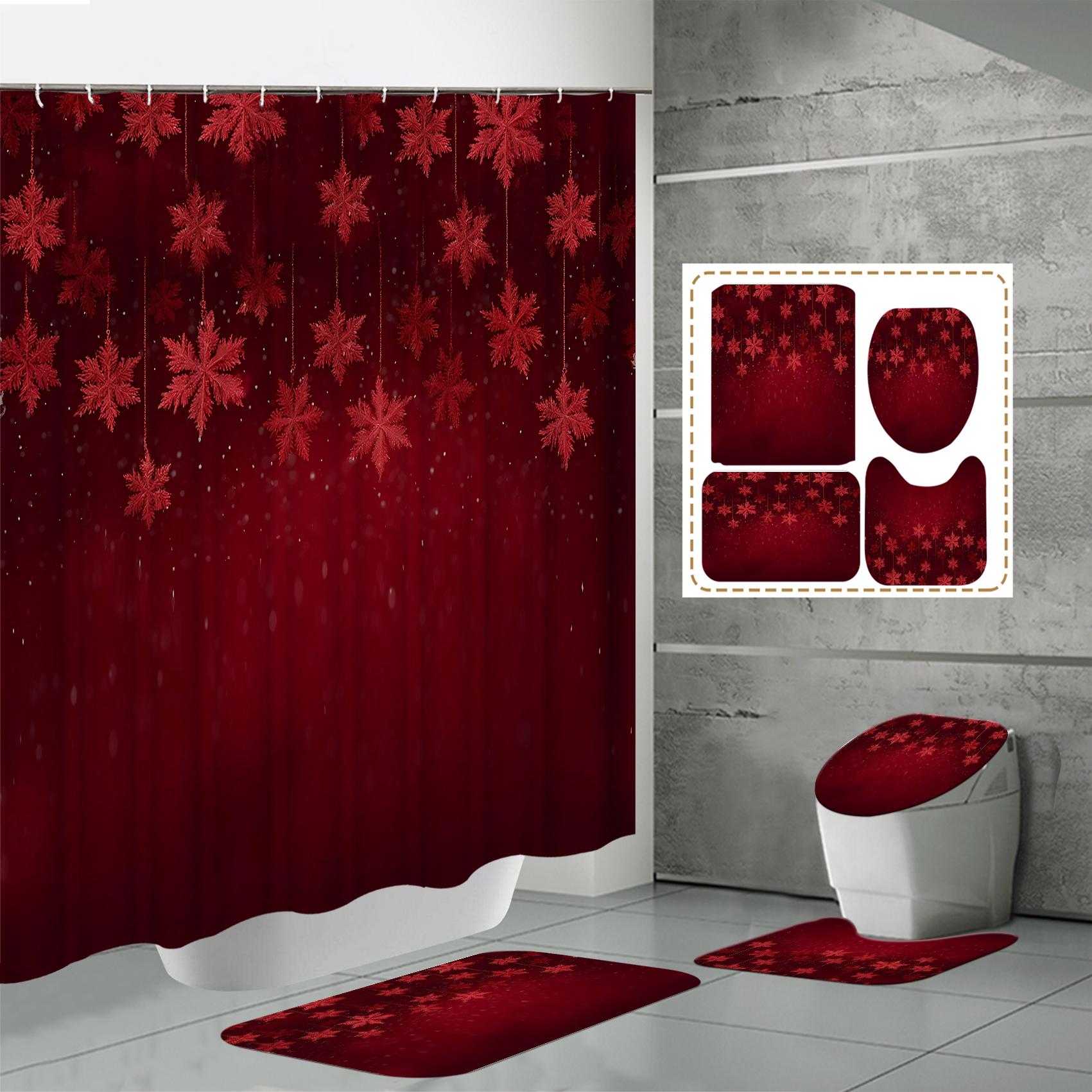 

4 ШТ. Наборы штор для душа со шторкой для душа и ковриками, коврик для крышки унитаза, U-образный коврик и коврик для ванной, набор для ванной комнаты с 12 крючками One Size