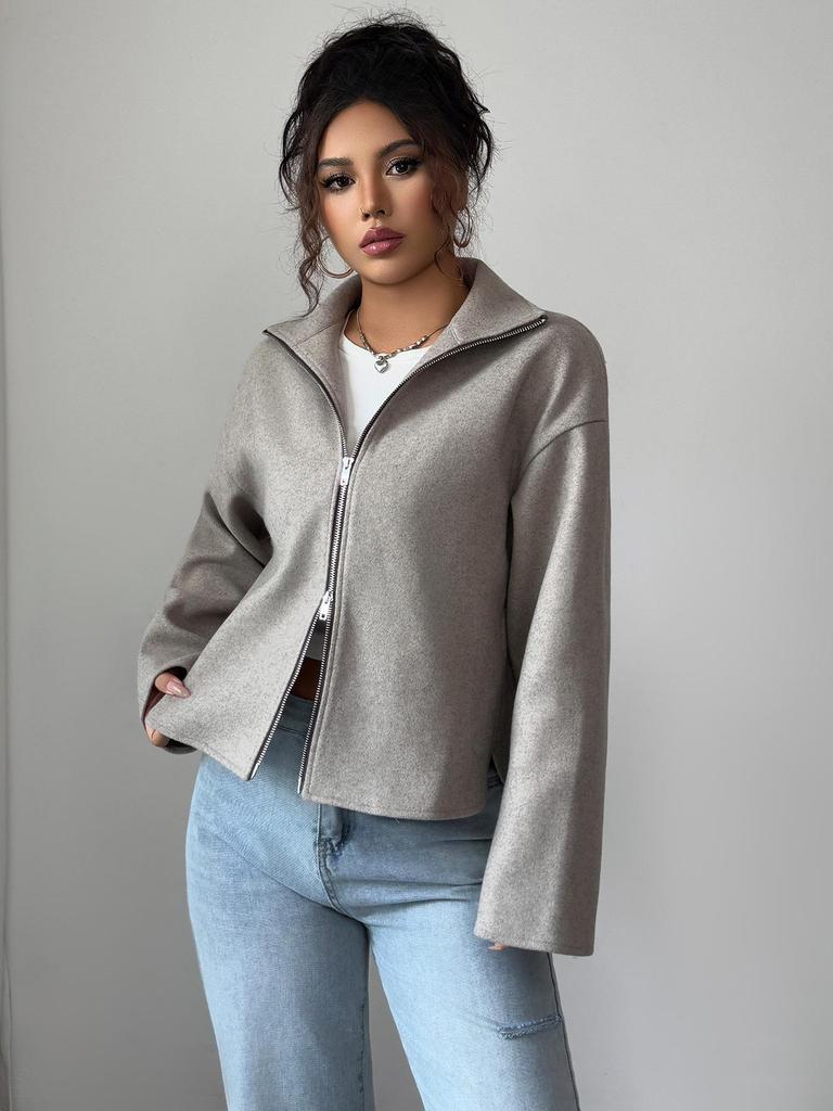 Europäische & Amerikanische Minimalistische Einfarbige Jacke mit Reißverschluss - Damen Herbst/Winter 2025 Kollektion