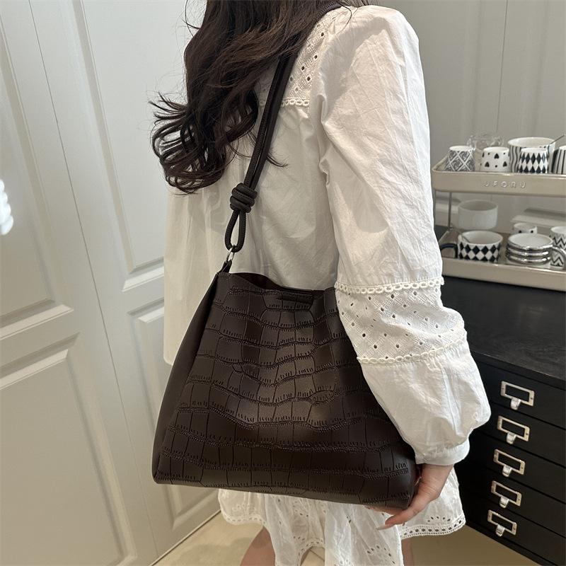Retro Trendy Pu Portable Crocodile Pattern Shoulder Bag Women Versatile Bag Handbag High Quality Tote Commuter Bag Gifts