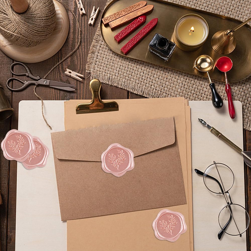 100Pcs Eucalyptus Wax Seal Stickers,Pink Self Adhesive Botanical Envelope Seal Stickers,Great for Gift Wrapping,Wedding Invitation,Greeting