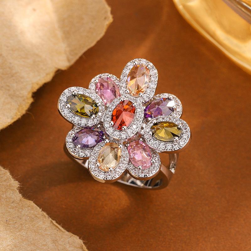 Trendy Colorful Inlay Ring for Women, Fashion Statement Jewelry, Adjustable Luxury Style