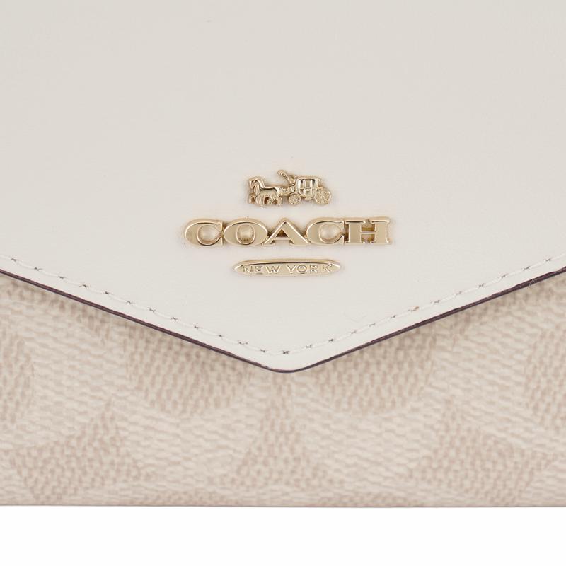 Coach Flap Card Case 10 Brand Logo Coated Canvas Card Case Mini Women's Chalk White