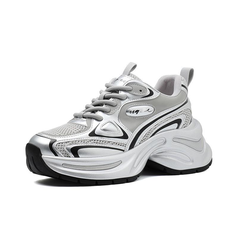 [White Deer Tong] CCGG Shining Galaxy Spring Daddy Shoes Women's Platform Silver Sneakers