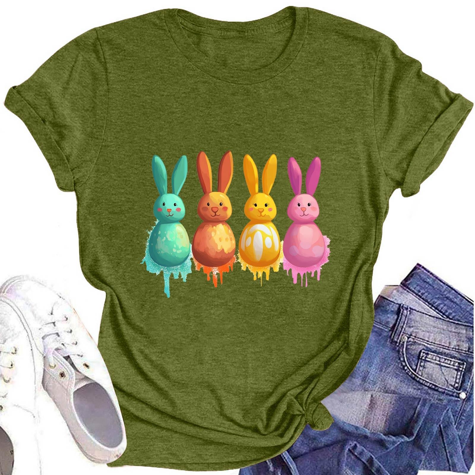 

Женская модная футболка с круглым вырезом и коротким рукавом, повседневный топ с пасхальным принтом L армия зеленый