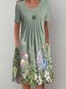 QICED Women's Fashion Summer Spring Solid Color Print Short Sleeve V-Neck Casual Dresses