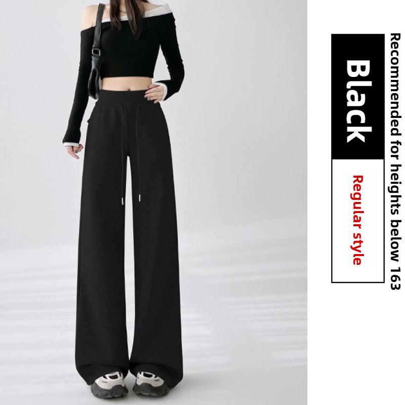 

GMXIA Женские спортивные штаны Micro-large, весна и осень, тонкие повседневные спортивные штаны с высокой талией, свободные драпированные брюки с завышенной талией, прямые широкие брюки XL чёрный