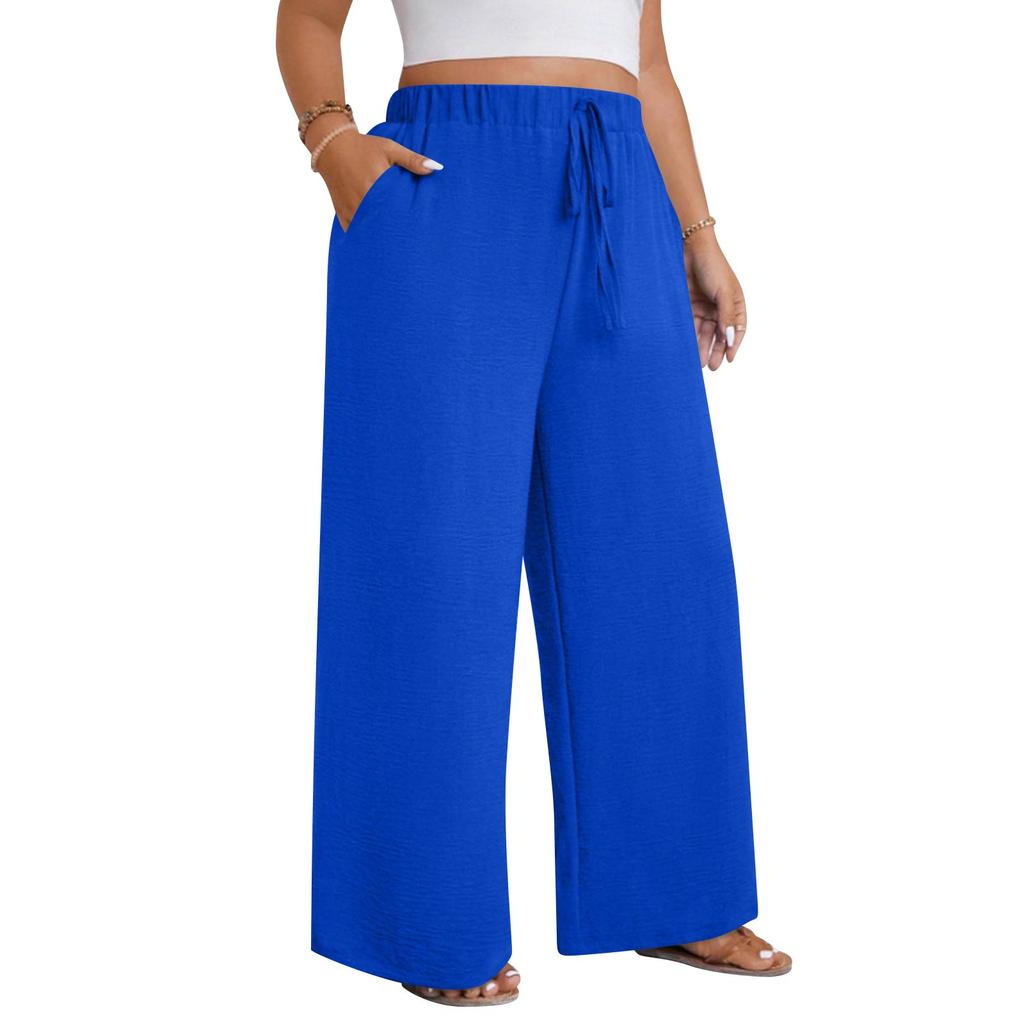 Pantalon Décontracté Mode Femme Grande Taille Coupe Ample Cordon de Serrage Jambe Large Jambe Droite
