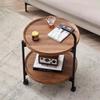 Multifunctional Double-Layer Coffee Table with Wheels, Hardwood Side Table and Rolling Storage, Ideal - Brown, Retro Style