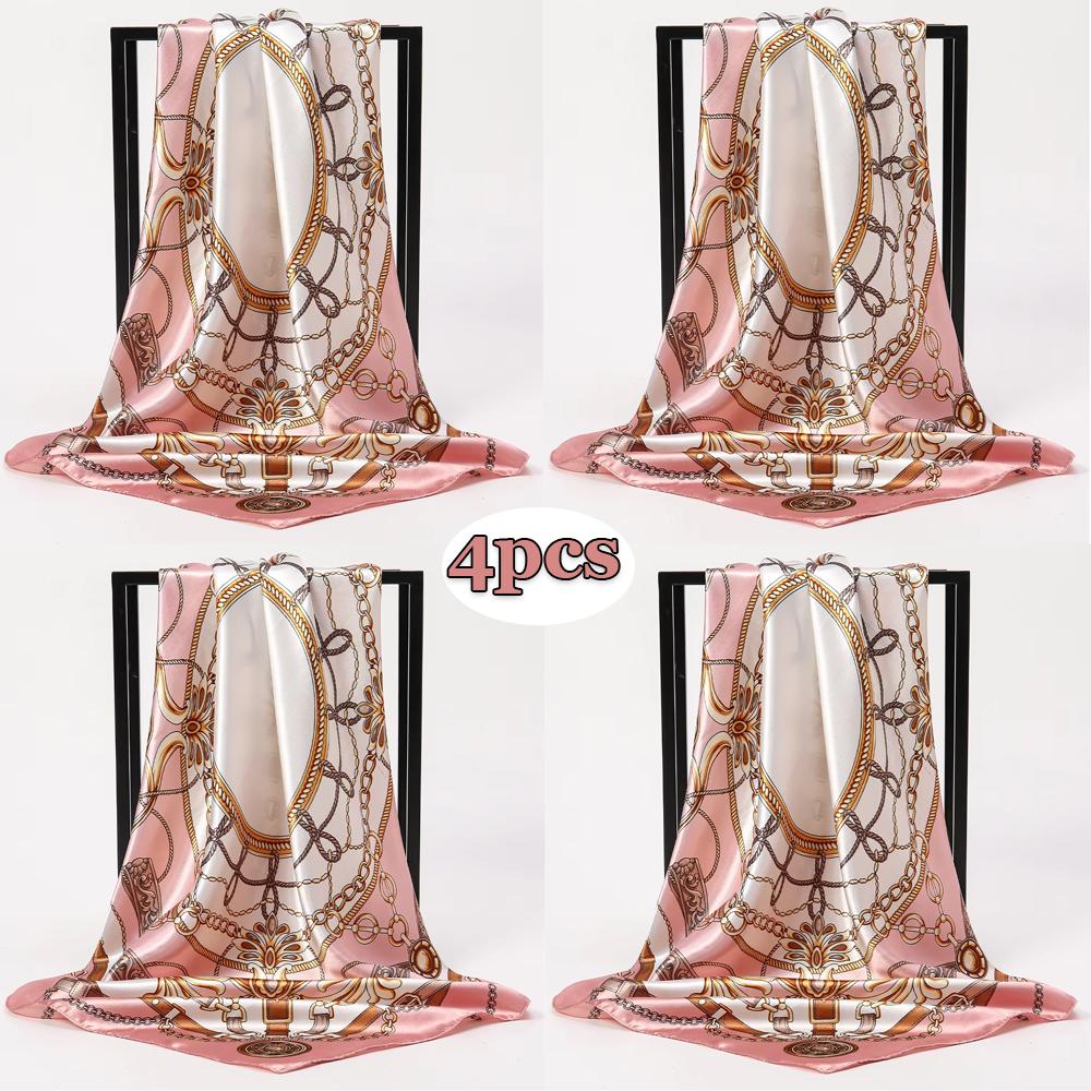 1 stuks 90*90cm Vierkante Zijden Sjaals Dames Hijab Sjaals Mode Print Zakdoek Vrouwen Hoofddoek Foulard Bandana Strand Hoofddoek 90X90CM gray